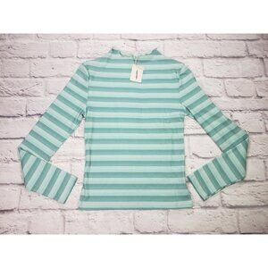 NWT Cali Be Womens Long Sleeve Mock Neck Top Ribbed Green White Size Small